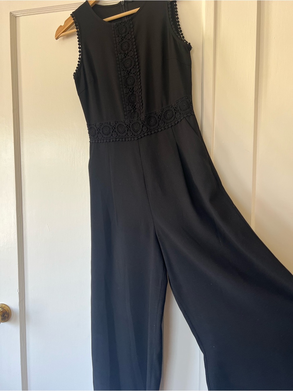 Zara Black Sleeveless Lace-Trim Wide-Leg Jumpsuit